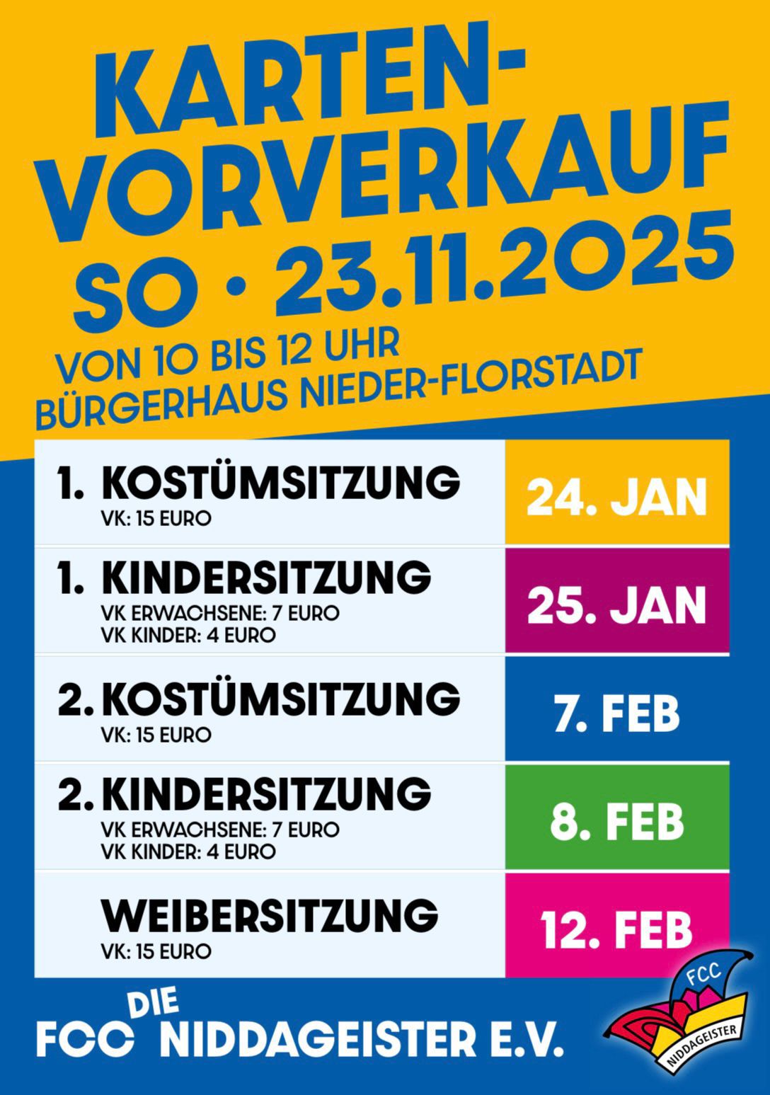 Kartenvorverkauf des FCC Die Niddageister im Bürgerhaus Florstadt